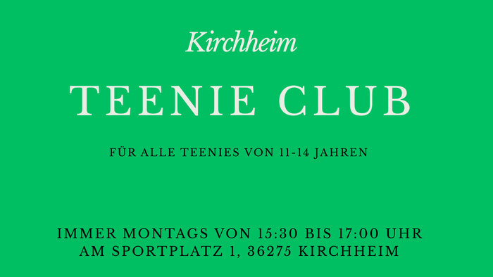 Jugendclub-Flyer für 11- bis 14-Jährige in Kirchheim, immer montags von 15:30 bis 17:00 Uhr am Sportplatz.