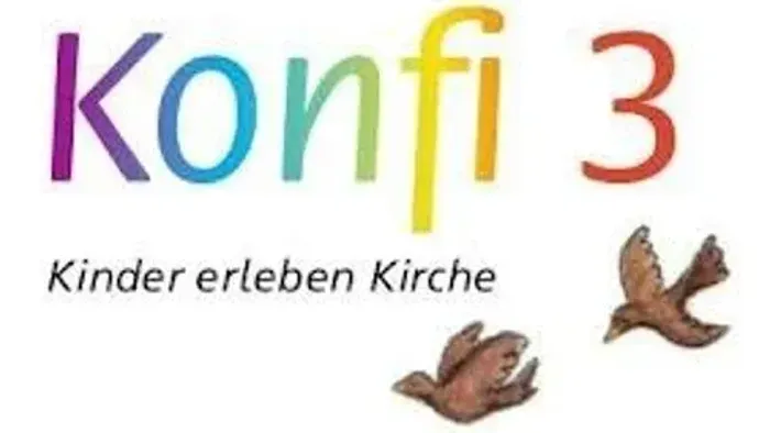 Das Bild zeigt das Logo von Konfi 3 mit zwei Tauben und dem Slogan 