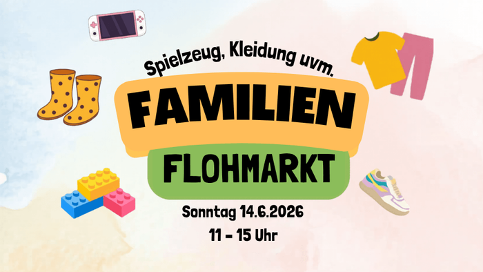 Plakat für Familienflohmarkt. Der Schriftzug 