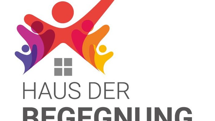 Logo für „Haus der Begegnung“ mit bunten Figuren, die Gemeinschaft und Zusammengehörigkeit symbolisieren.