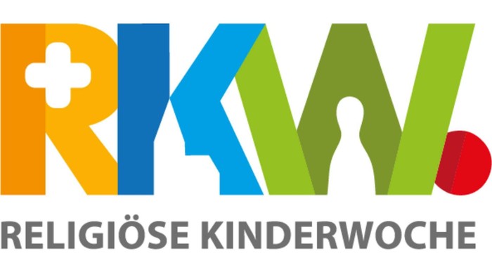 Buntes Logo für die „Religiöse Kinderwoche“, eine deutsche Veranstaltung zur Feier religiöser Aktivitäten für Kinder.
