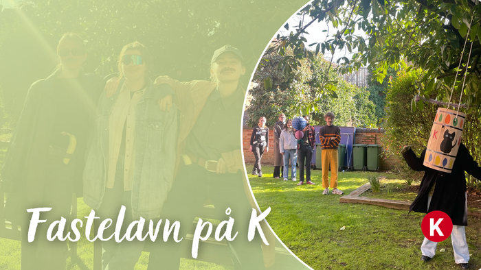 Mennesker fejrer Fastelavn med en pyntet stang og traditionelle lege i en festlig udendørs omgivelse.