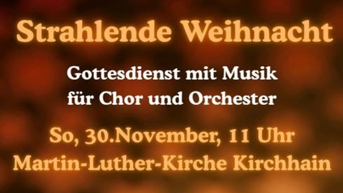 Plakat für einen Weihnachtsgottesdienst mit Musik für Chor und Orchester, dargestellt mit einer brennenden Kerze und den Veranstaltungsdetails.