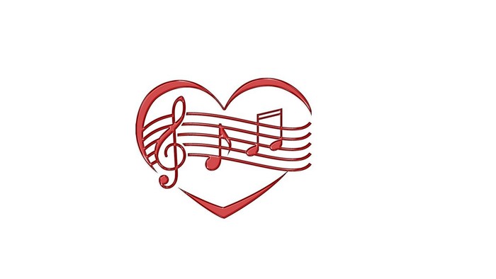 Et hjerteform kombineret med noder, der symboliserer kærlighed til musik.