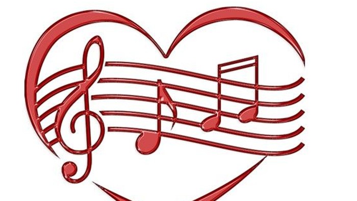 Et hjerteform kombineret med noder, der symboliserer kærlighed til musik.