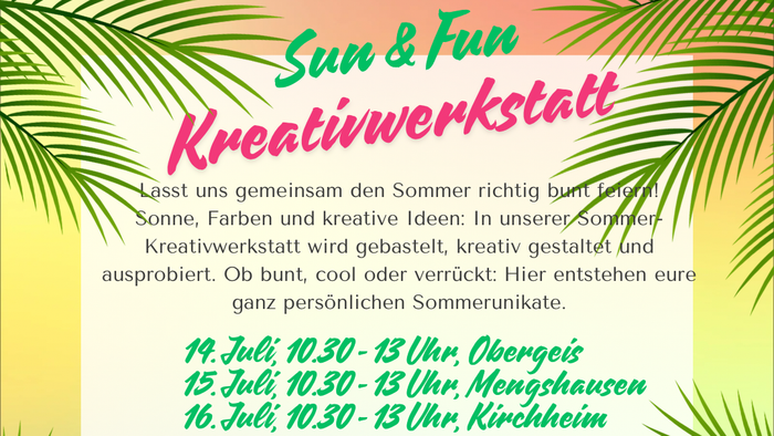 Kreative Sommer-Workshop-Reihe mit lustigen sonnenbezogenen Aktivitäten für Kinder ab sechs Jahren, an drei Standorten.
