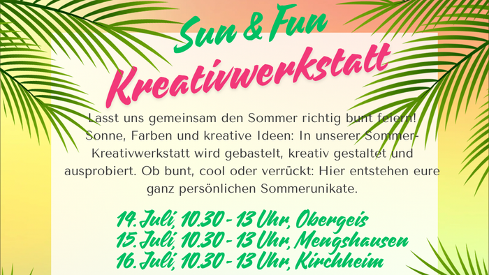 Kreative Sommer-Workshop-Reihe mit lustigen sonnenbezogenen Aktivitäten für Kinder ab sechs Jahren, an drei Standorten.