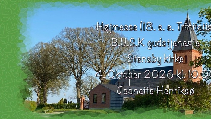 Et mindesbanner til ære for Hornesses kirkes 18-års jubilæum med et foto af en idyllisk landskabsscene og et portræt.