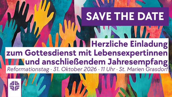 Einladung zum Reformationsgottesdienst mit Erfahrungsberichten und jährlichem Empfang am 31. Oktober 2026.