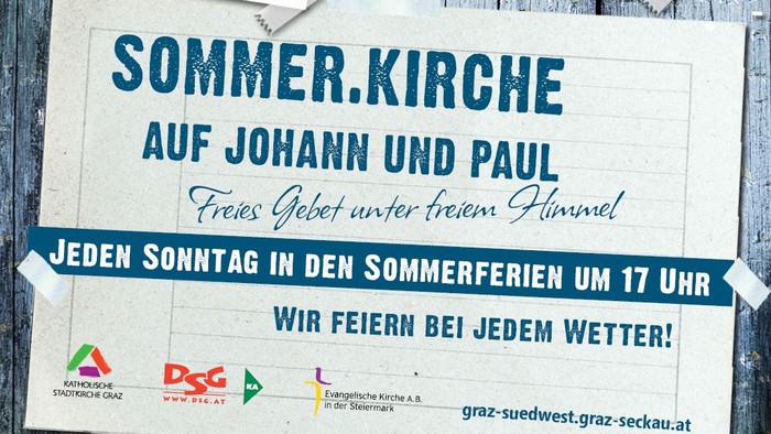 Sommerkirche auf Johann und Paul mit Gruppenfoto und Infotext