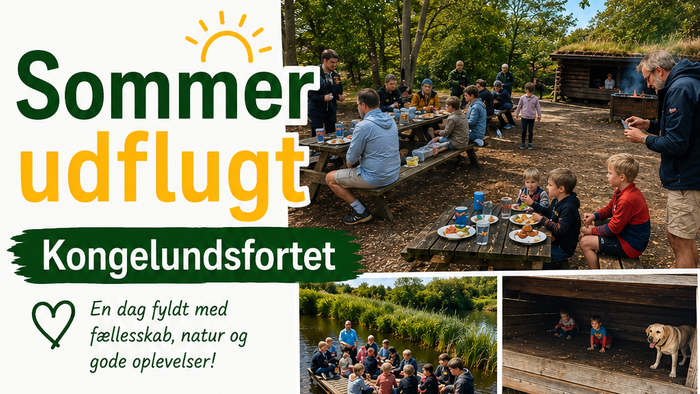 Sommerudflugtsarrangement til Kongelundsfortet med familieaktiviteter, mad og gratis adgang – tilmelding påkrævet.