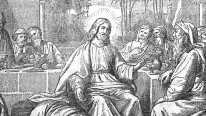 Billedet viser Jesus og hans disciples under et måltid.