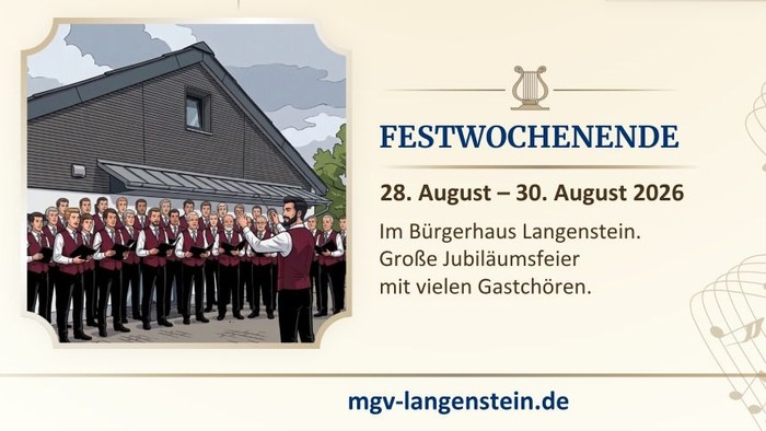 Jährliches Veranstaltungsplakat mit Kirchenkonzert, Rockfestival und Festival-Wochenende in Langenstein.