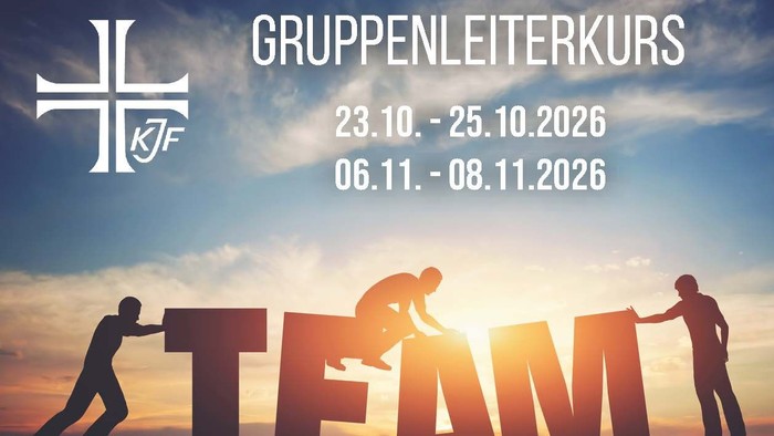 Werbeplakat für einen Teamführungskurs mit Terminen und einer symbolischen Teamwork-Szene.