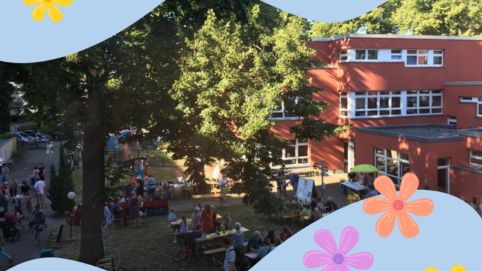 Plakat zum Sommerfest mit Veranstaltungen für Kinder und Abschiedsgottesdienst in Hermsdorf am 21. Juni.