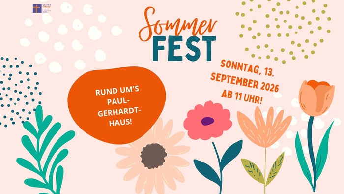 Plakat für ein Sommerfest rund um das Paul-Gerhardt-Haus am 13. September 2026, Beginn um 11 Uhr.