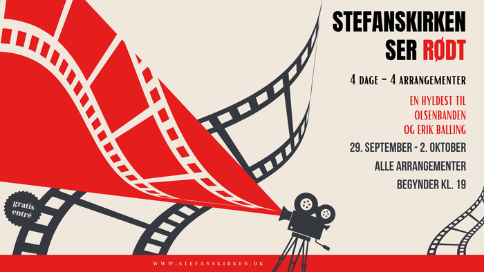 Reklameplakat for en fire-dages filmevent med værker af Olsen Banden og Erik Balling, afholdt i september.