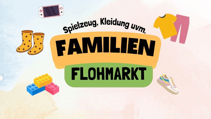 Plakat für Familienflohmarkt. Der Schriftzug