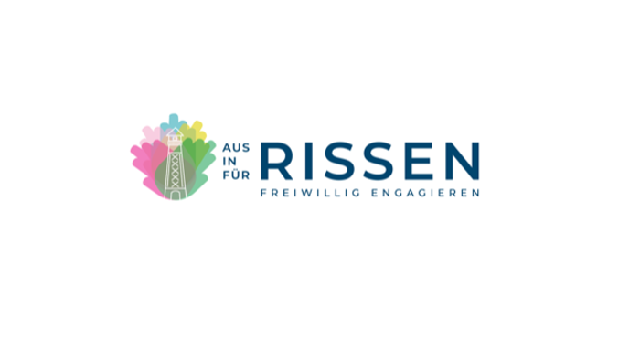 Logo, das freiwilliges Engagement in Rissen mit farbenfrohen abstrakten und industriellen Elementen fördert.