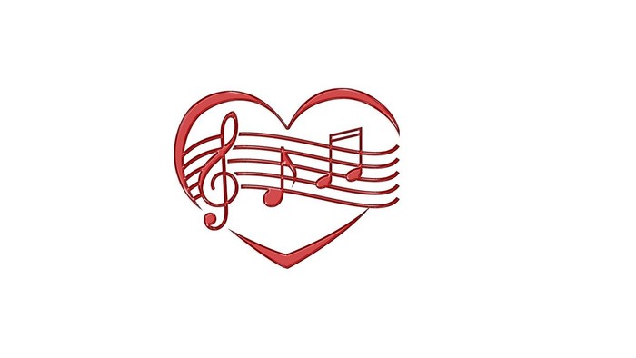 Et hjerteform kombineret med noder, der symboliserer kærlighed til musik.