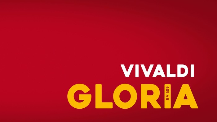 Links eine Engelsskulptur mit Posaune. Rechts der Schriftzug: Vivaldi Gloria