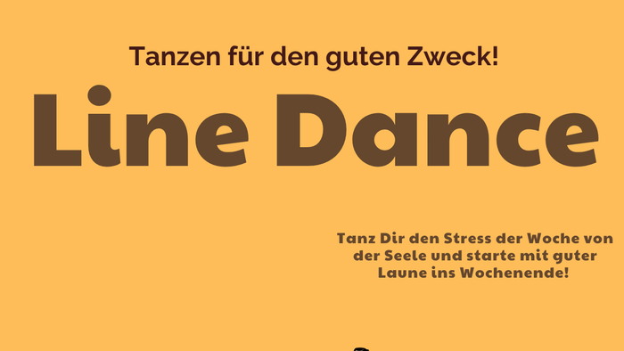 Flyer für eine Line-Dance-Veranstaltung zur Stressbewältigung durch Choreografien zu Country- und Popmusik am 12. Juni 2026.