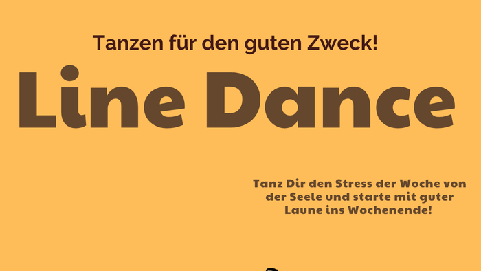 Flyer für eine Line-Dance-Veranstaltung zur Stressbewältigung durch Choreografien zu Country- und Popmusik am 12. Juni 2026.