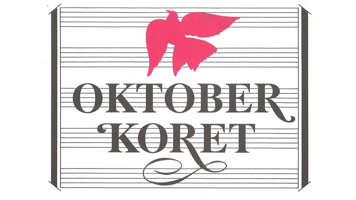 Logo for Oktober Koret med stiliseret tekst og et rødt bladdesign.