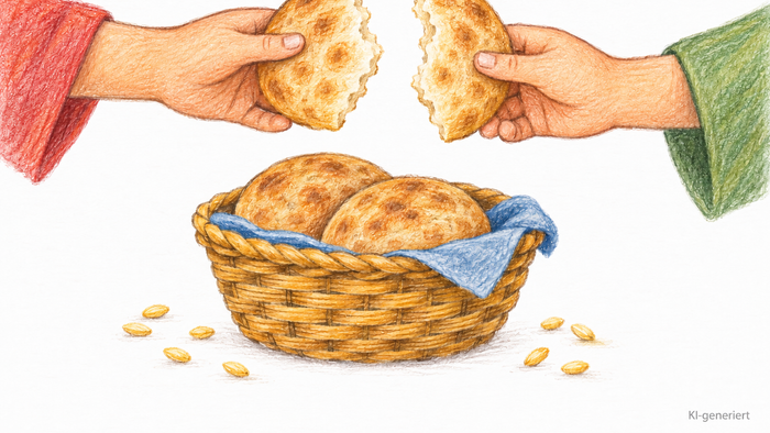Zwei Hände teilen ein Brot