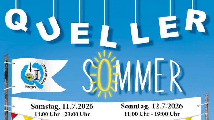 Plakat zum Sommerfest mit Wochenendveranstaltungen, Zeiten und Auftritten beim Queller Sommer.