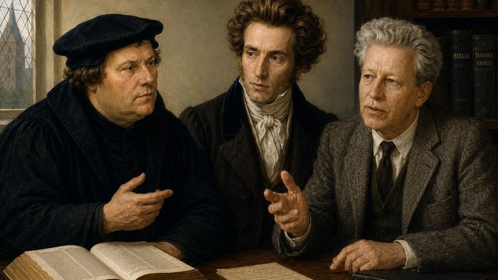 KI genereret biillede af Luther, Kierkegaard og Løgstrup
