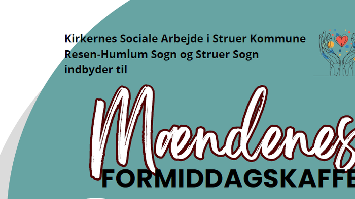 Invitation til mandagsmorgen-kaffearrangement hos Struer Kirkesocialt Arbejde i Resen-Humlum og Struer sogne.