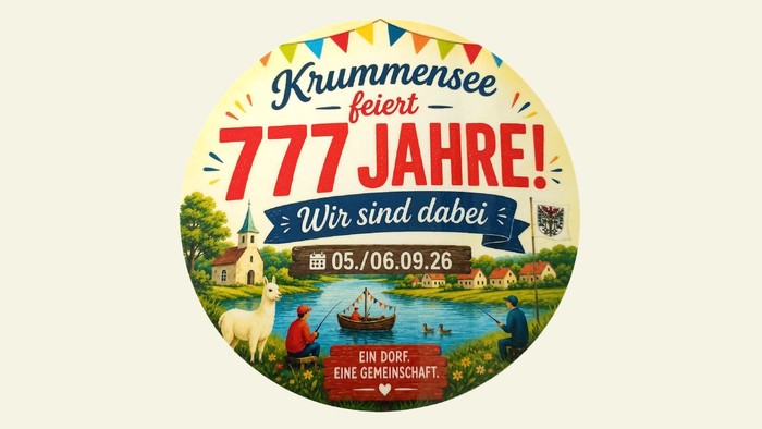 Plakat mit Zeichung eines Sees mit Dorf am Ufer