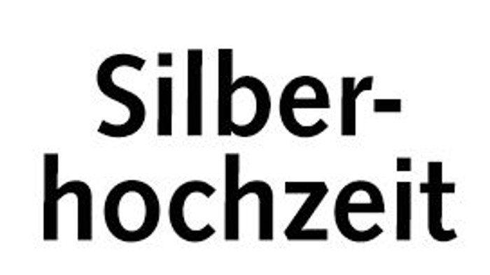Silberhochzeits-Logo mit ineinander verschlungenen Zahlen „25“ und darunter „Silberhochzeit“.