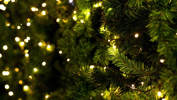 En juletree med lys.