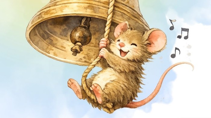 Einladung zum Kinderkirchenevent mit einer glockenkletternden Maus und einem besteigbaren Glockenturm am 21. August.