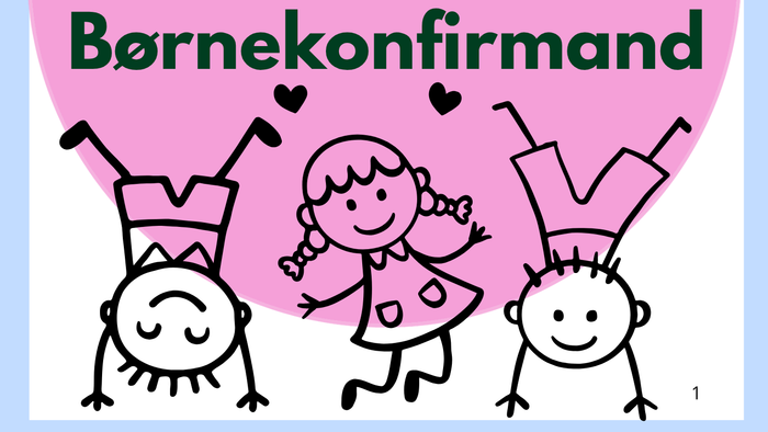 Farverigt plakat til børnekonfirmationsarrangement i Skalborg Kirke med glade børn, der hænger på hovedet.