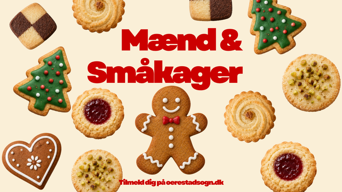 Farverige feriekager og pebernøddekager arrangeret med festlig tekst