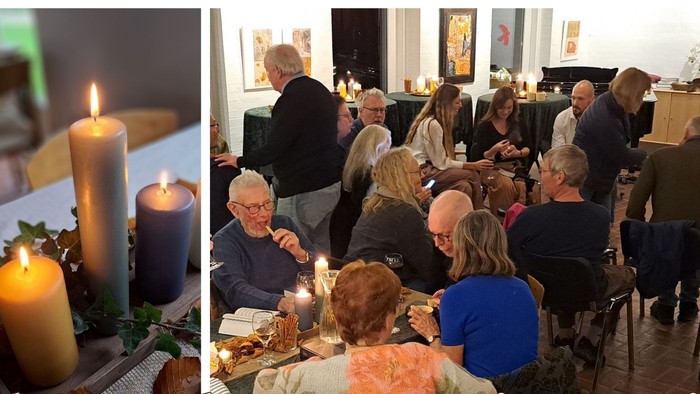 Samvær med levende akustisk musik og middag ved stearinlys til en hyggelig kirkebegivenhed ved navn Aftenglød.