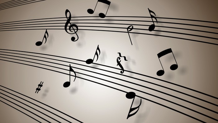 Billedet viser musiknoter på noterblok.