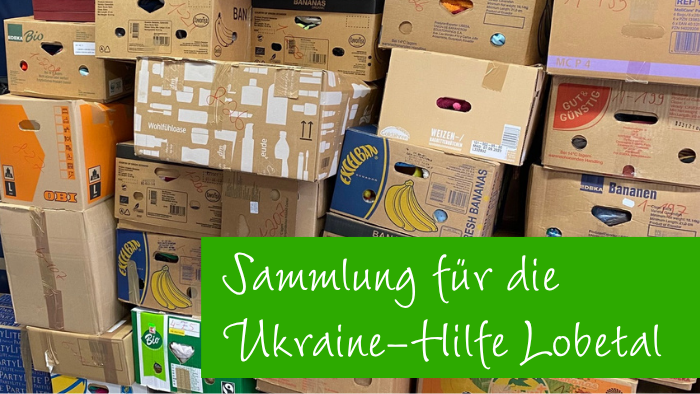 Sammlung von Lebensmittelboxen und Hilfsgütern für die Ukraine-Hilfe, organisiert von Lobetal.