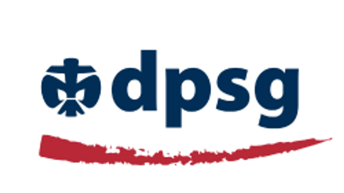 Logo mit dem Text „dpsg“, einem blauen Kompass und einer roten Wellenlinie darunter.