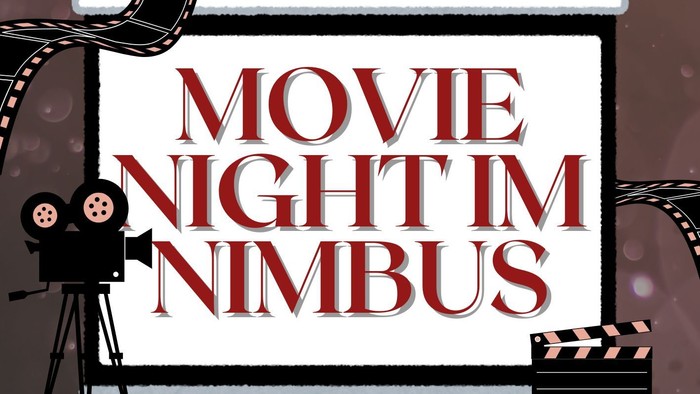 **Filmabend-Einladungsposter für „Nimbus“ mit Snacks, Getränken und Details zur Gemeinschaftsfilmvorführung**
