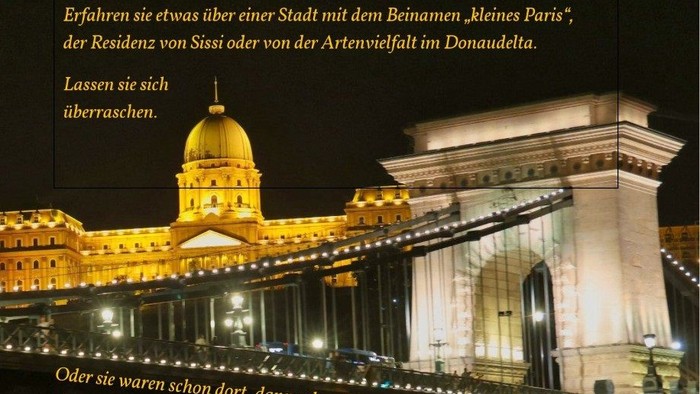 Plakat zur Bewerbung eines multimedialen Vortrags über Geschichte, Kultur und Natur der Donau mit Veranstaltungsdetails.