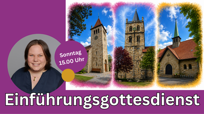 Man sieht die drei aktiven Kirchen Johannes, Christus und Lukas und die neue Pfarrerin Vera Gronemann.