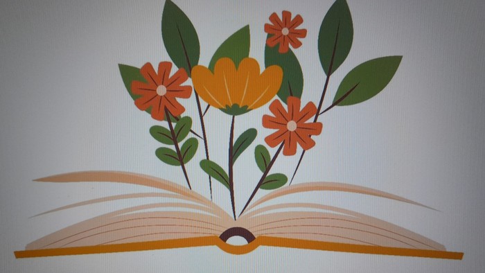 Bunte Blumen, die aus einem offenen Buch mit der Aufschrift „Stille Lesezeit“ sprießen, für eine friedvolle Lesestunde.