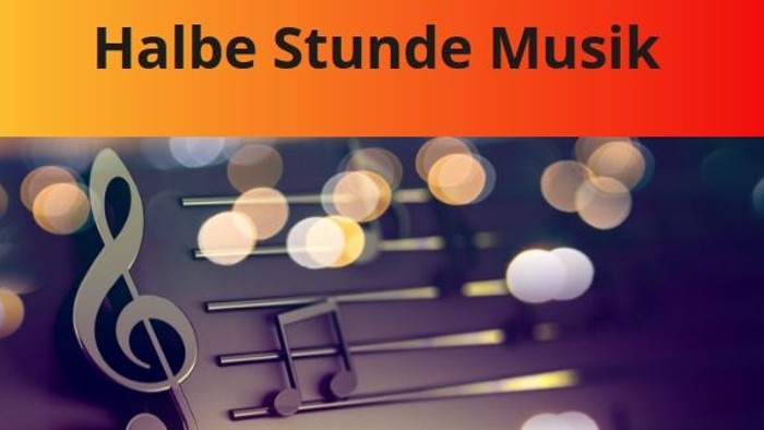 Plakat für ein Konzert „Halbe Stunde Musik“ mit klassischen Musiker:innen in der Evangelischen Kirche Flintbek.
