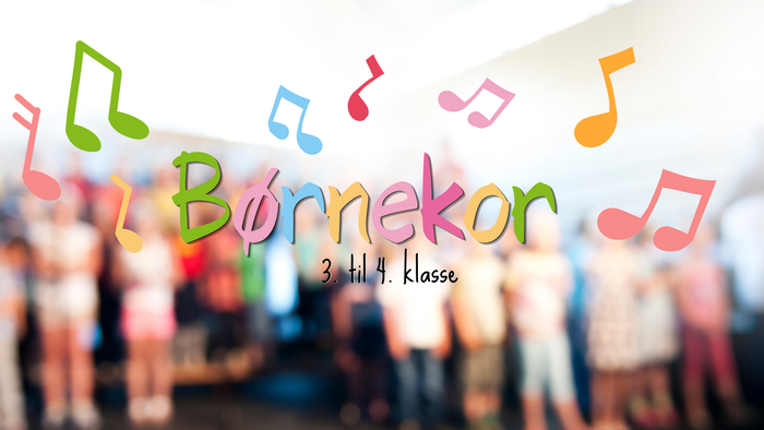 Børnekor-banner til 3.-4. klasse med farverige noder og teksten