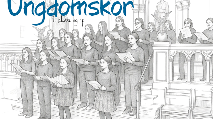 En ungdomskor for 7. klasse og opefter, der optræder i en kirke med noder.
