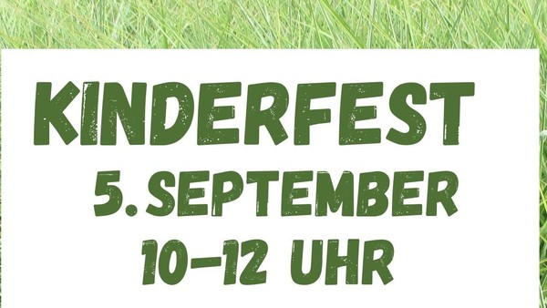 Ein buntes Plakat, das ein Kinderfest mit Gartenaktivitäten am 5. September von 10 bis 12 Uhr ankündigt.